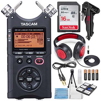 9. Tascam DR-40 4-Track Handheld Digital Audio Recorder with Deluxe Accessory Bundle and Cleaning Kit