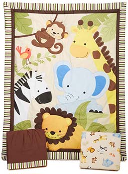 4. Bedtime Originals Jungle Buddies 3 Piece Crib – brown/yellow