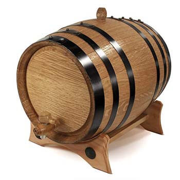 4. 2-Liter Whiskey Oak Barrel for Aging-Golden Oak Barrel with Black Steel Hoops.