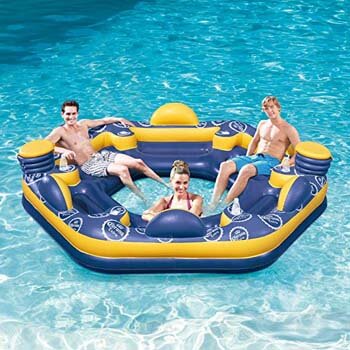 9. SUMMER WAVES Corona 6-Person Giant Inflatable Island Raft with Built-In Coolers & Cup Holders