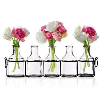 9. Small Bud Glass Vases in Black Metal Rack Stand