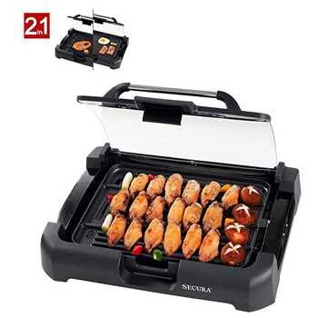 4. Secura GR-1503XL 1700W Electric Reversible 2 in 1 Grill Griddle w/ Glass Lid Indoor Outdoor