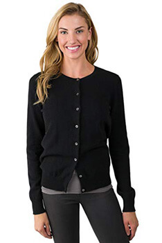 1. JENNIE LIU Women's 100% Cashmere Button Cardigan Sweater