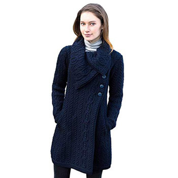 2. 100% Merino Wool Aran Crafts Ladies 3 Button Long Cardigan Sweater
