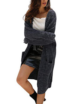 3. Simplee Women's Casual Open Front Long Sleeve Knit Cardigan Sweater