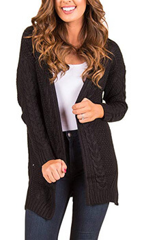 10. Women Open Front Artificial Wool Cotton Blending Cable Knit Cardigan