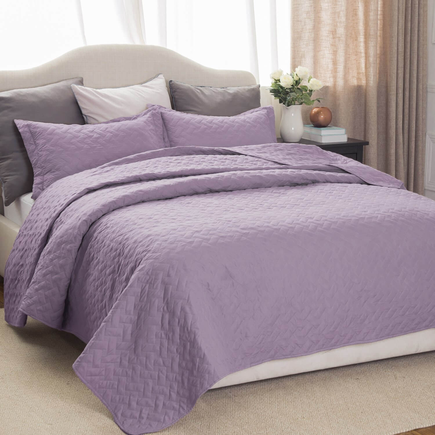 6. Bedsure Lavender Quilt Set-Twin Size