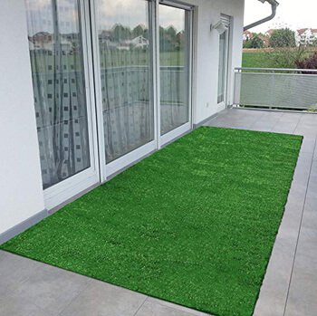 5. Ottomanson Evergreen Collection Indoor/Outdoor Green Artificial Grass Turf Solid Design Runner Rug 2'7