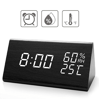 1. Digital Alarm Clock, with Wooden Electronic LED Time Display, 3 Alarm Settings