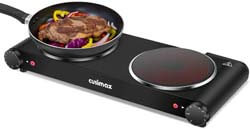 1. Cusimax Portable Electric Stove, 1800W Infrared Double Burner