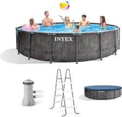 10. Intex 26741EH 15ft x 48in Greywood Premium Prism Steel Frame Outdoor Above Ground Swimming Pool Set