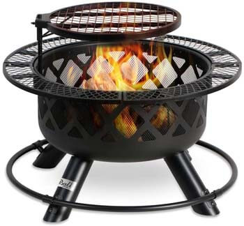 10. BALI OUTDOORS Wood Burning Fire Pit Backyard with Cooking Grill, 32in, Black, 24in