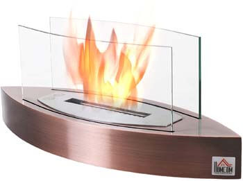 2. HOMCOM Portable Tabletop Ventless Bio Ethanol Fireplace Glass – Bronze