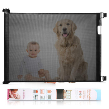 5. Babepai Retractable Baby Gate Wide Safety Mesh Gate Easy to Roll and Latch, Flexible and Extensible Pets Gate, Black