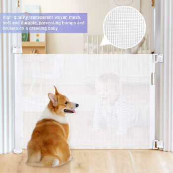 6. Retractable Baby Gate, OTTOLIVES Mesh Safety Gate for Babies and Pets, Flexible Gate (White)