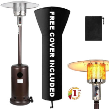2. Raoccuy Patio Heater with Cover Propane Gas Portable Commercial Outdoor Heater Stainless Steel Floor Tall Standing with Wheels (Bronze)